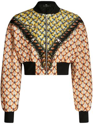 ETRO graphic-print cropped bomber jacket - Orange