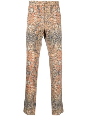 ETRO graphic-print straight-leg trousers - Brown