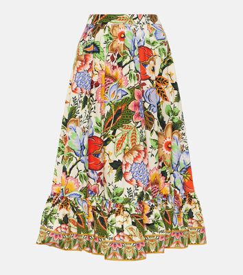 Etro High-rise floral cotton midi skirt
