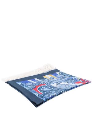ETRO HOME fringed cotton throw blanket - Blue