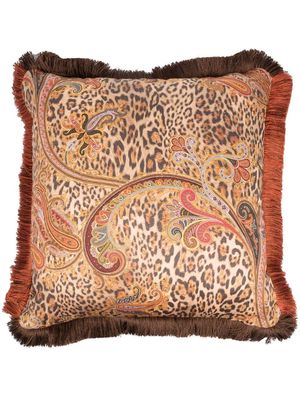 ETRO HOME leopard-print fringe-detail cushion - Neutrals