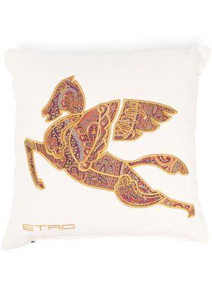 ETRO HOME Pegaso-embroidered linen cushion - Neutrals