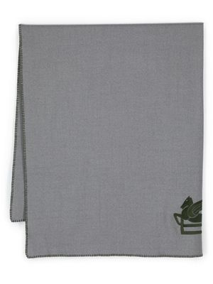 ETRO HOME Pegaso-embroidered wool throw blanket - Grey