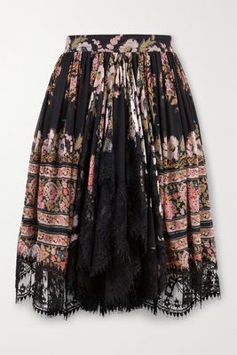 Etro - Lace-trimmed Floral-print Silk-crepon Mini Skirt - Black
