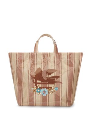 ETRO large Pegaso-motif striped-jacquard tote bag - Brown
