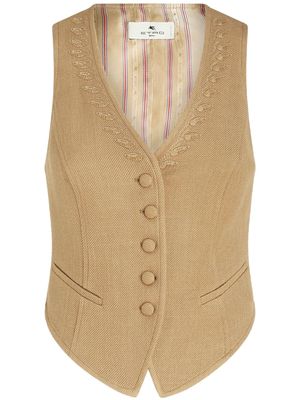 ETRO leaf-embroidery V-neck waistcoat - Neutrals