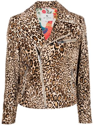 ETRO leopard-print biker jacket - Brown