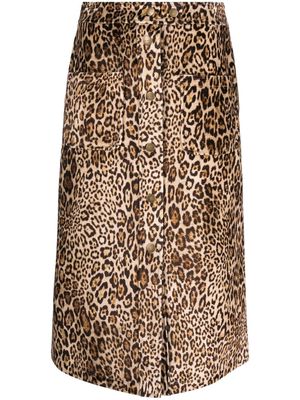 ETRO leopard-print midi straight skirt - Brown