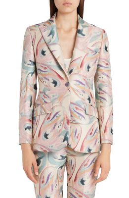 Etro Lily Floral Jacquard Single Breasted Blazer in Beige