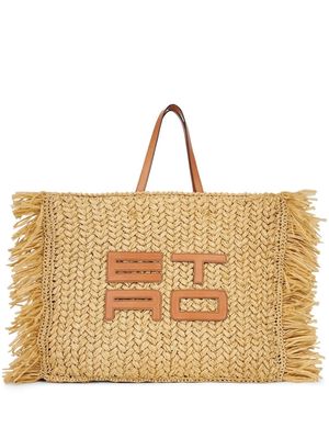 ETRO logo-appliqué raffia tote bag - Brown