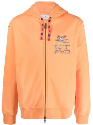 ETRO logo-debossed zip-up hoodie - Orange