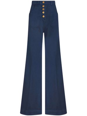 ETRO logo-embossed button high-rise flared jeans - Blue