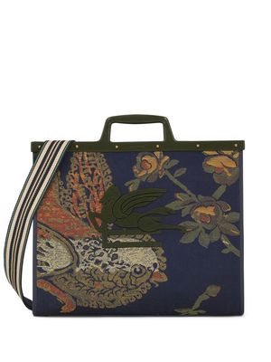 ETRO logo-embroidered jacquard tote - Blue