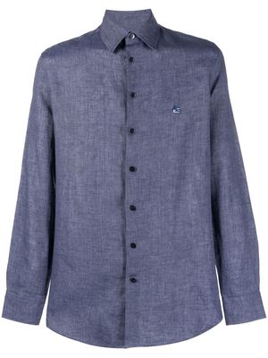 ETRO logo-embroidered linen shirt - Blue