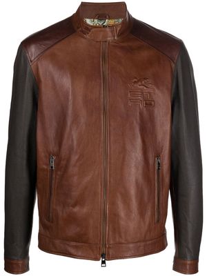 ETRO logo-patch detail leather jacket - Brown