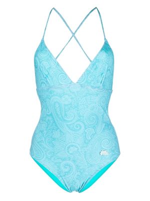 ETRO logo-patch detail swimsuit - Blue