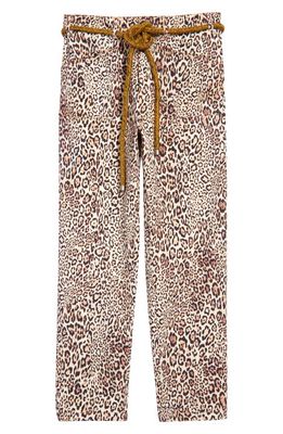 Etro Louise Leopard Print Straight Leg Cotton Pants with Woven Belt in Beige 250