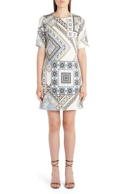 Etro Lucy Mixed Print Shift Dress in Ivory/Blue