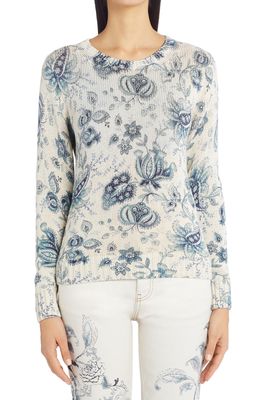 Etro Lulu Floral Paisley Silk & Linen Crewneck Sweater in White 990