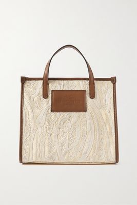 Etro - Medium Leather-trimmed Embroidered Raffia Tote - Neutrals