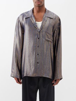 Etro - Metallic Striped Silk-jacquard Shirt - Mens - Gold Multi