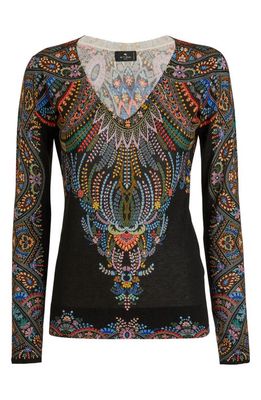 Etro Milan Floral Cashmere & Silk Sweater in Black 1