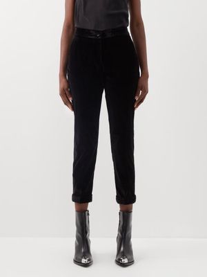 Etro - Milano Cropped Velvet Slim-leg Trousers - Womens - Black