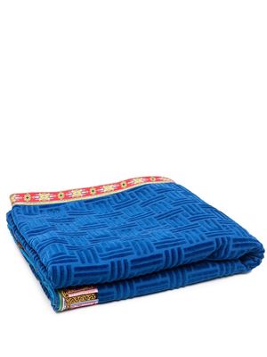 ETRO monogram-pattern contrast-trim beach towel - Blue