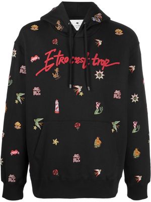 ETRO motif-embroidered drawstring hoodie - Black