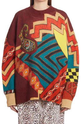 Etro Nan Oversize Wool Crewneck Sweater in Multi