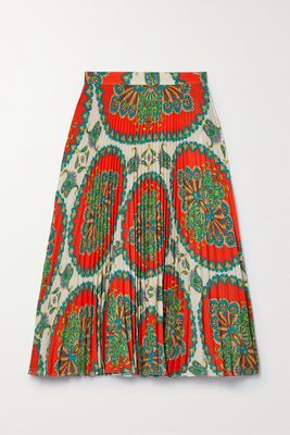 Etro - New Orleans Pleated Printed Crepe Skirt - Red