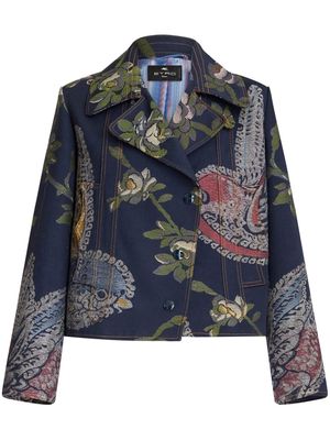 ETRO notched-collar printed jacket - Blue