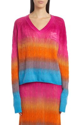Etro Ombré Colorblock Cable Knit V-Neck Sweater in Mlti 991
