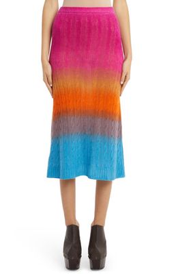 Etro Ombré Colorblock Cable Knit Wool Midi Skirt in Pink Multi
