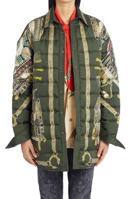 Etro Orion Oversize Quilted Silk Jacket in Green