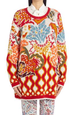 Etro Oversize Jacquard Wool Blend Sweater in White/Red