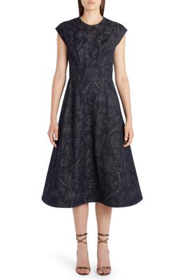 Etro Paisley Fit & Flare Dress in Navy