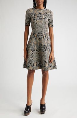 Etro Paisley Jacquard Knit A-Line Dress in Print On Black Base