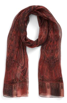 Etro Paisley Metallic Stripe Silk Scarf in Red