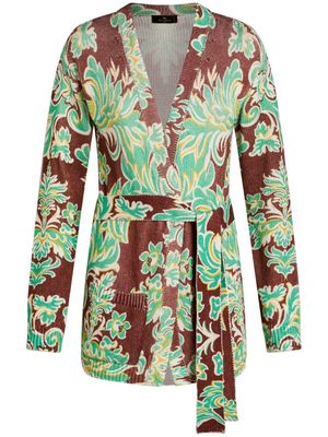 ETRO paisley-print belted cardigan - Brown