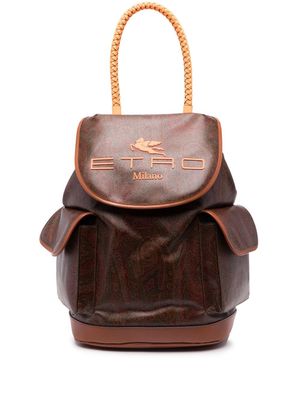 ETRO paisley-print braided-handle backpack - Brown