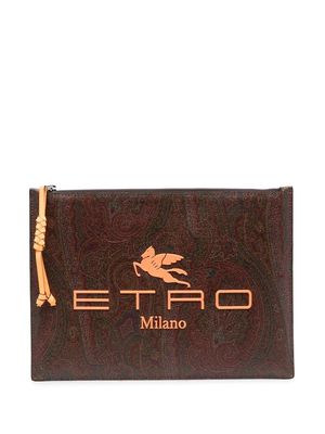 ETRO paisley-print canvas clutch bag - Brown