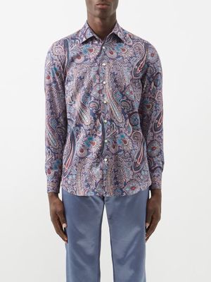 Etro - Paisley-print Cotton-poplin Shirt - Mens - Blue Multi
