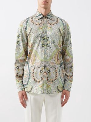 Etro - Paisley-print Cotton-poplin Shirt - Mens - Green Multi
