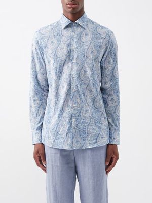 Etro - Paisley-print Cotton-poplin Shirt - Mens - Light Blue
