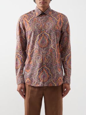 Etro - Paisley-print Cotton-poplin Shirt - Mens - Red Multi
