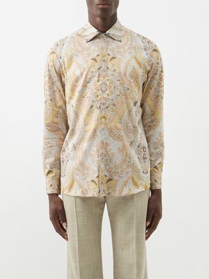 Etro - Paisley-print Cotton-poplin Shirt - Mens - Yellow