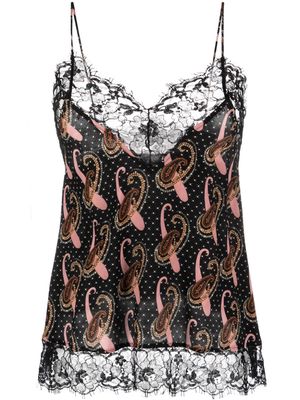 ETRO paisley-print lace-detail silk top - Black