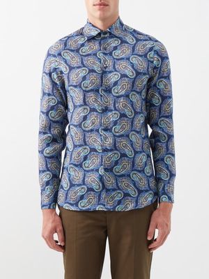 Etro - Paisley-print Linen-poplin Shirt - Mens - Blue Multi