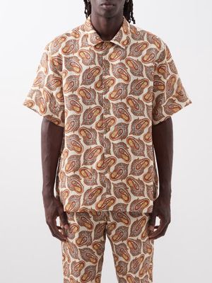 Etro - Paisley-print Linen Short-sleeved Shirt - Mens - Yellow Multi